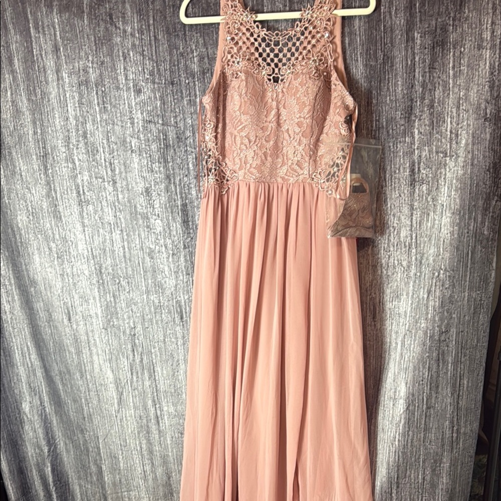 City Triangles Pink Ruched Halter Maxi Dress